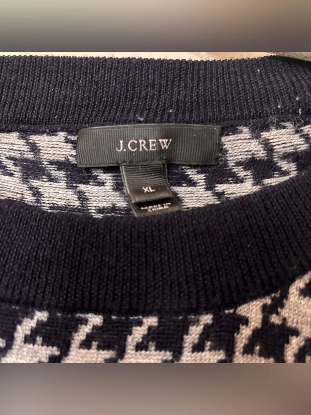J.Crew grey & navy houndstooth Merino Wool sweater